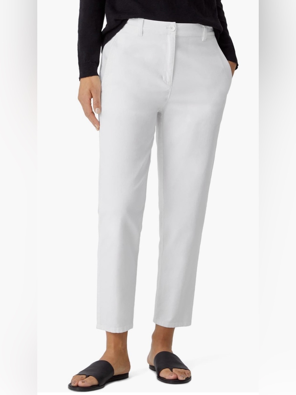 Eileen Fisher White High Waisted Tapered Straight Ankle Pants, Size 8, NWT